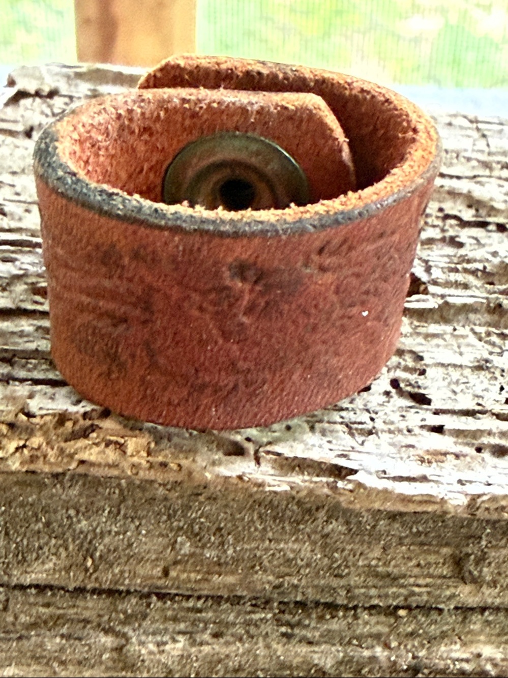 Vintage Leather Ring Hand Tooled Dragon
